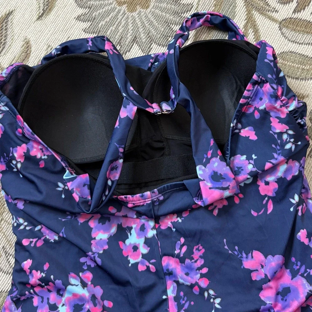 Swimsuits for All Sarong Front Swimsuit Floral One Piece H-Back 22
